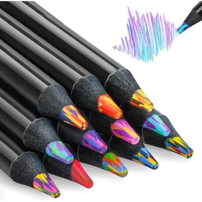 Crayons De Couleur Arc-en-Ciel - 12 Couleurs Bois Haute Qualité - Idée Cadeau Enfant 4-12 Ans - Avec Taille-Crayon