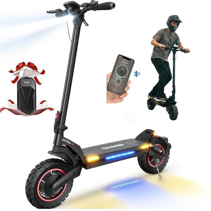 Trottinette Electrique ISCOOTER iX7pro 1000W*2 48V17.5Ah Autonomie 80km Pneus 10 Pouces 150 kg Avec Écran LCD et Sac