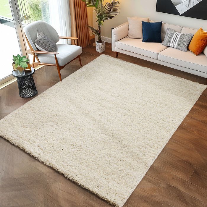 Grand Tapis Salon 200x290 Cm Fond Crème Motifs Floraux - 100% Laine - Neuf