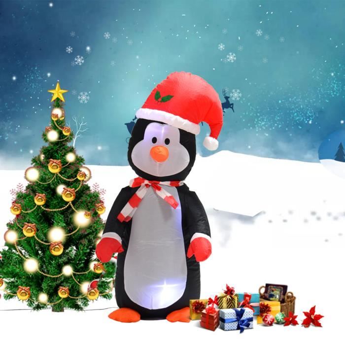Gonflable décoration de noël pingouin LED lumières extérieure intérieur