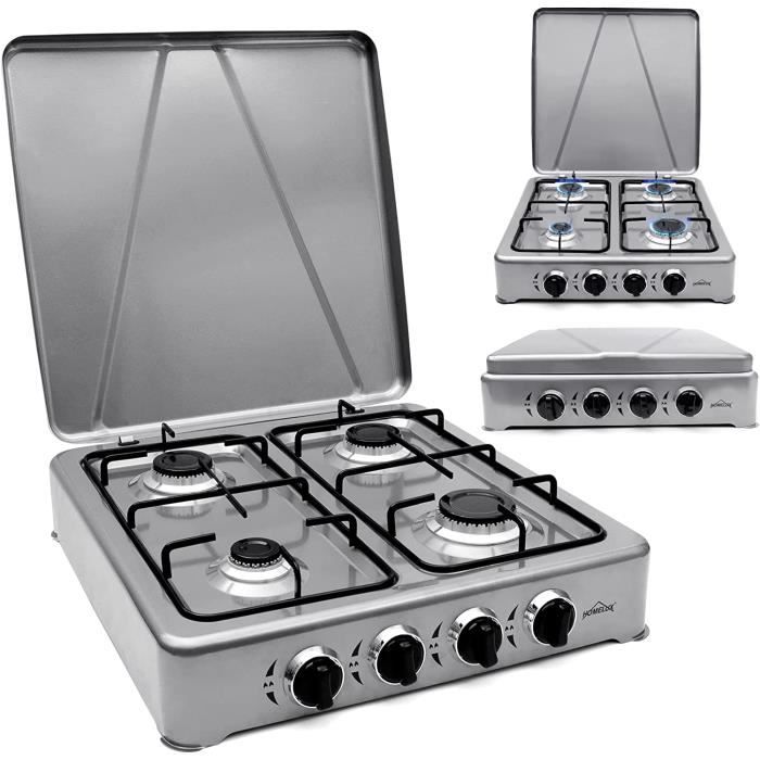 Réchaud à gaz 6,2 kW pour bouteille de gaz, 4 feux de camping, plaque