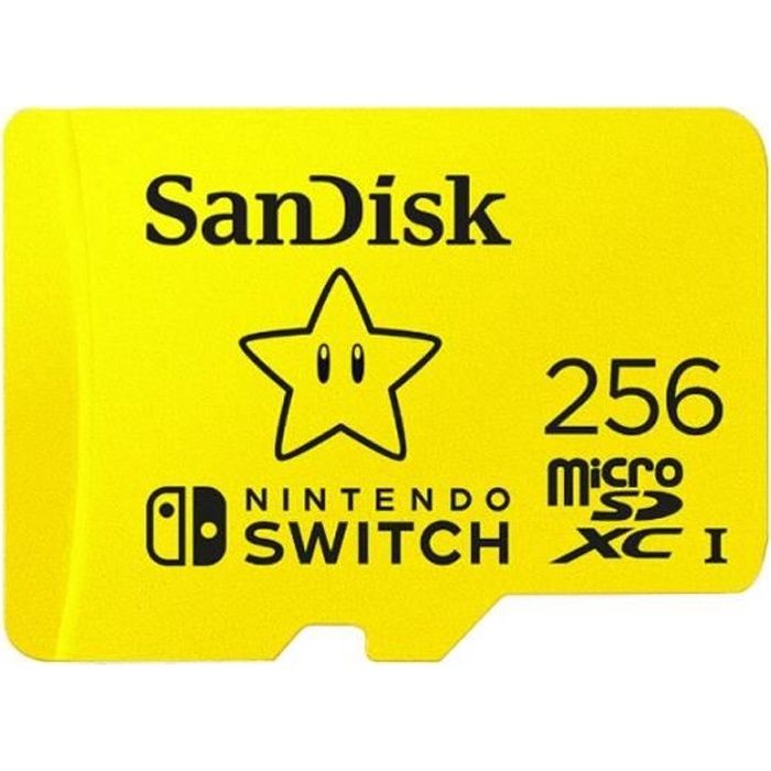 Carte mémoire micro SD - SanDisk - 256 Go - Compatible Nintendo Switch - Vitesse 100 Mo/s - Jaune