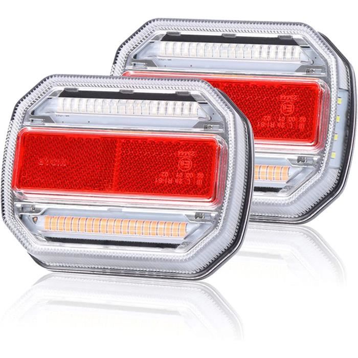 Feux Arrière LED Pour Remorque – 2 Pièces, 12/24V, 5 Fonctions (stop, Clignotant, Feu De Position...), étanches