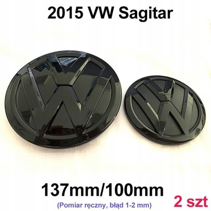 Lot de 2pcs Insigne logo emblème avant 137mm -arrière 100mm Noir brillant pour Volkswagen VW Sagitar 2015