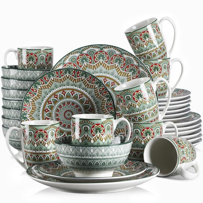Assiette Plate Bols Style Bohémien Série Mandala vancasso Assiette à Dessert Service de Table en Porcelaine 16 pièces pour 4 Personnes