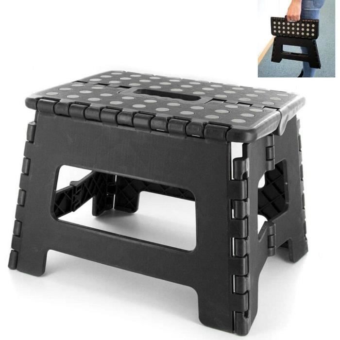 Tabouret Pliable STARK 44cm - Gris-Bleu, Support 120kg, Pour Cuisine, Salle De Bains, Jardin