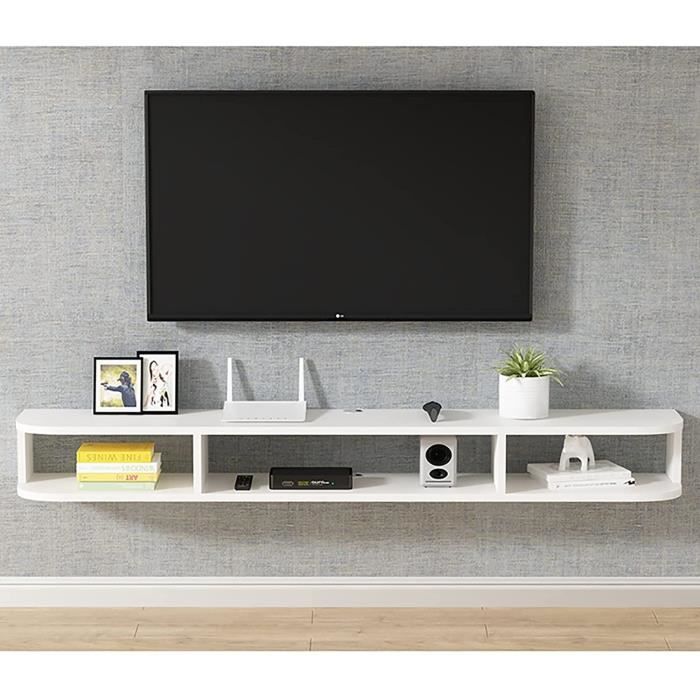WAMPAT Meuble TV Flottant Etagère Centre de Divertissement TV Etagère Murale Meuble Console Multimédia pour Rangement sous la Télévision Blanc