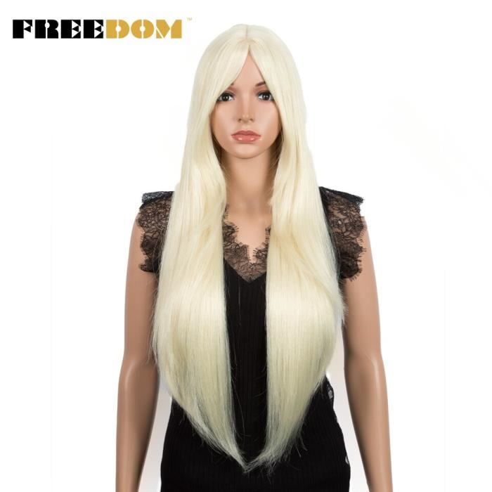 Perruque Synthétique Noire Longue Lisse Avec Frange - 4 Bonnets Inclus - Neuf Sans étiquettes