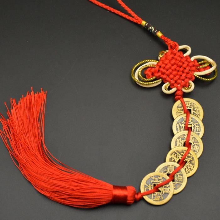 Anciennes Pièces De Monnaie Chinoises Avec Ficelle Rouge Et Nœud Feng Shui - Porte-Bonheur Richesse Et Succès