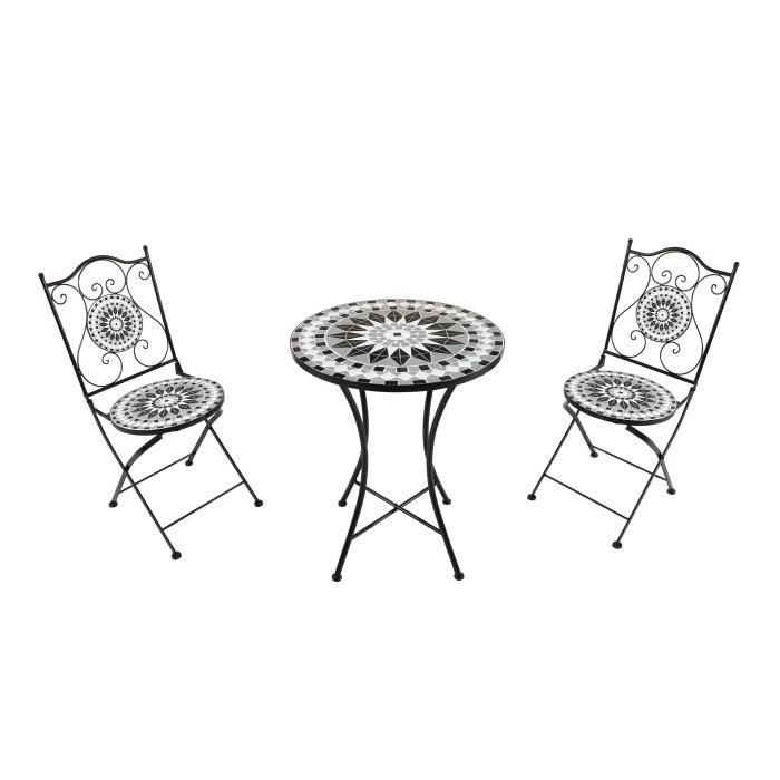 Ensemble Bistro Extérieur Mosaique Noir/Blanc - AXI - Amélie - 2 Chaises Pliantes - Décoratif et Pratique