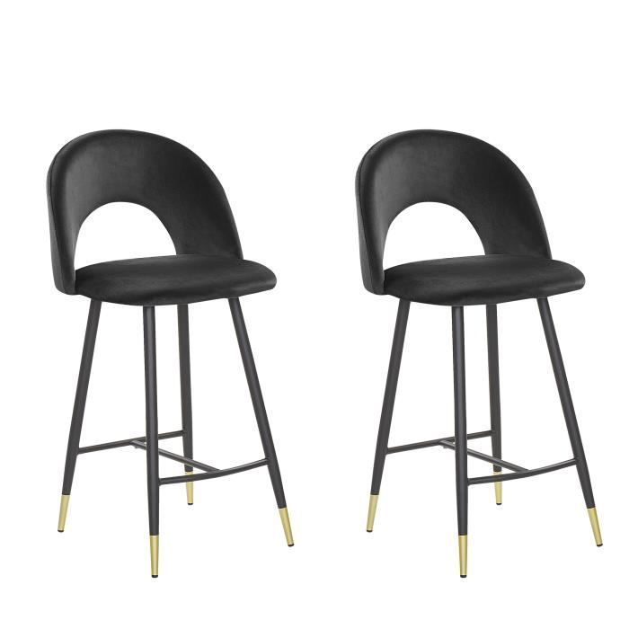 Lot de 2 chaises de bar en velours noir FALTON