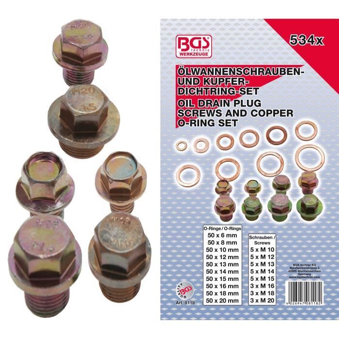 Bouchon De Vidange BGS 70184 Kit De Réparation, Filetage Des Vis De Vidange D'Huile Bouchon Jerrican Vidange