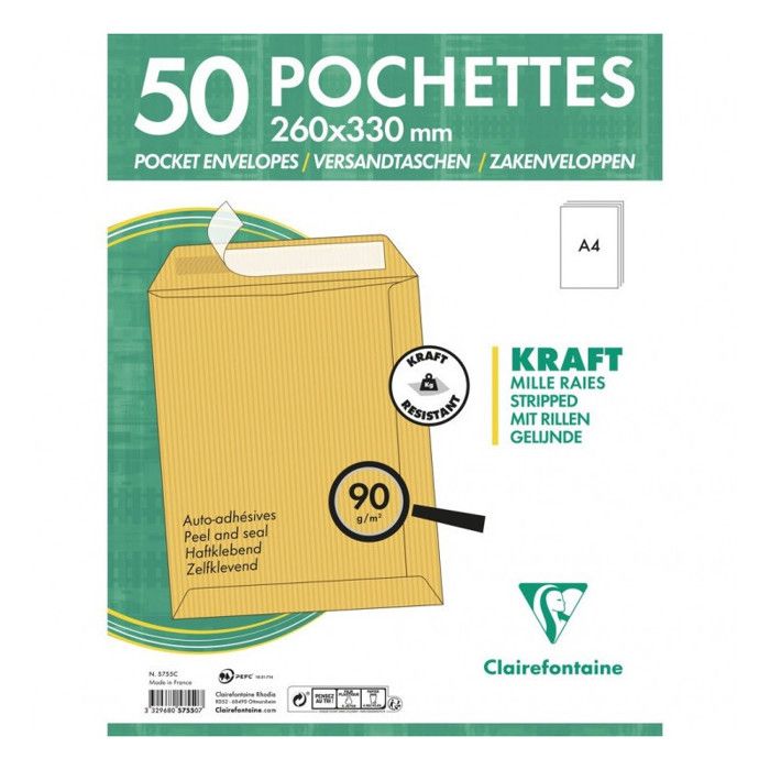 Enveloppes Kraft brun 260x330mm Auto-adh?�sive Clairefontaine - Cdiscount Beaux-Arts et Loisirs 