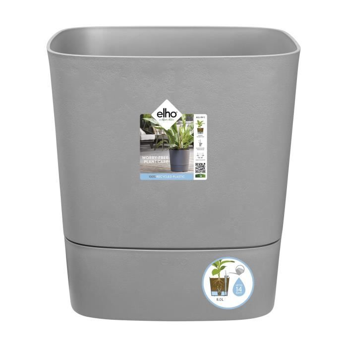 Pot de fleurs ELHO - Greensense Aqua Care Carré 38 - Ciment Clair - Intérieur/extérieur - Ø 38 x H 3