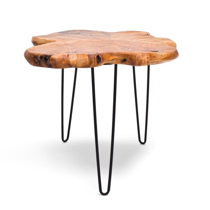 orchidea - table basse design industriel en bois de cèdre et fer forgé avec rebords