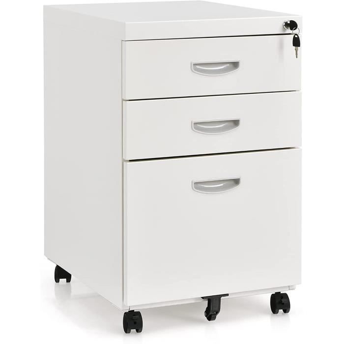 Inter Link – Caisson de bureau à roulettes – Avec tiroirs – Meuble de rangement mobile - Pin massif - 6 tiroirs – Rose, Blanc vernis