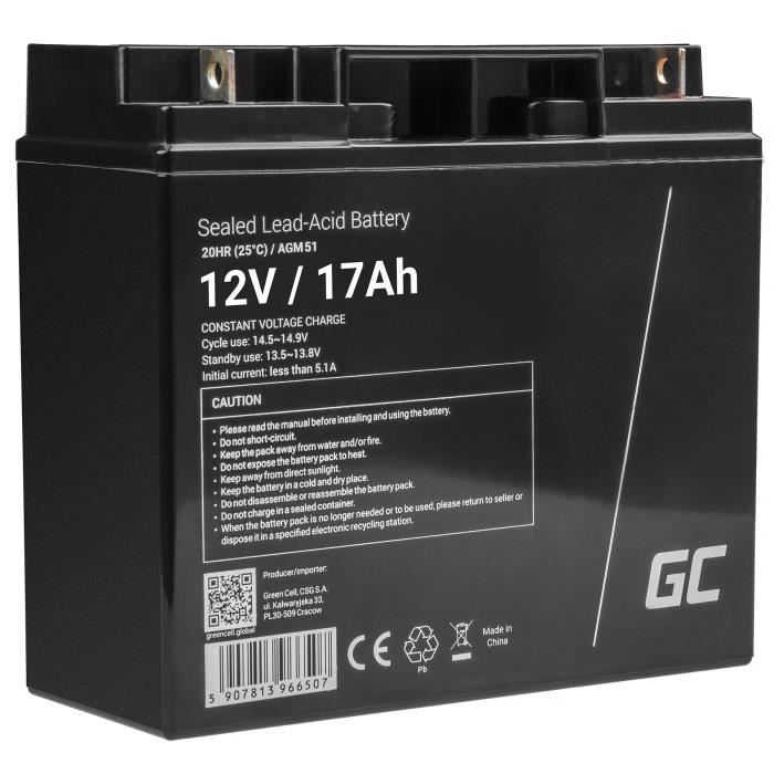 GreenCell® Rechargeable Batterie AGM 12V 17Ah accumulateur au Gel Plomb Cycles sans Entretien VRLA Battery étanche