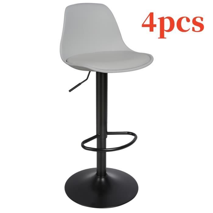 Tabourets de bar en PU HUOLE - Gris Clair - Lot de 4 - Hauteur réglable - Pour les pubs la maison