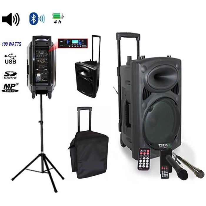 ENCEINTE SONO PORTABLE AUTONOME 8/20CM AVEC USB-MP3, REC, VOX, BLUETOOTH, 1 MICRO VHF