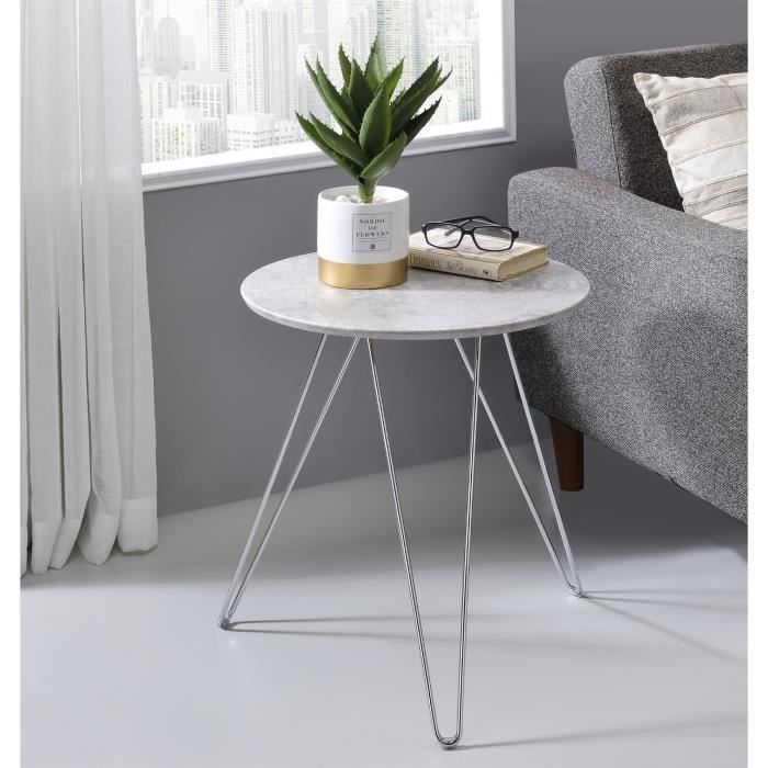table d'appoint benno - idimex - style industriel - pieds épingle en métal chromé - décor béton gris