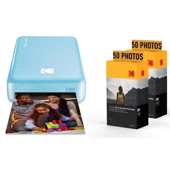 KODAK Pack Imprimante Photo Printer PM220 et 2 cartouches MSC50 - Photos 5.4 * 8.6 cm, WIFI, Compatible avec iOS et Android - Bleu
