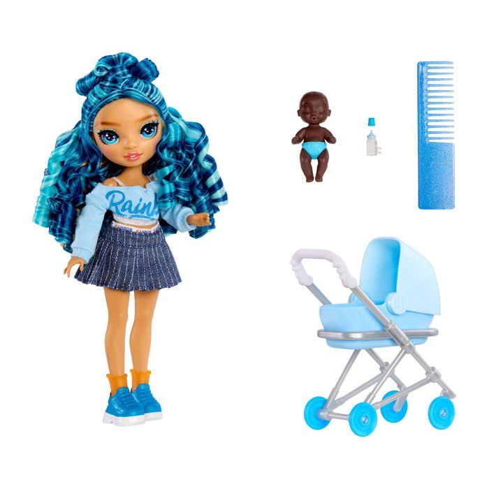 Junior High Babysitters – Skyler - Poupée 23 cm - Bébé Poussette Couffin Biberon Peigne Tenue et Accessoires