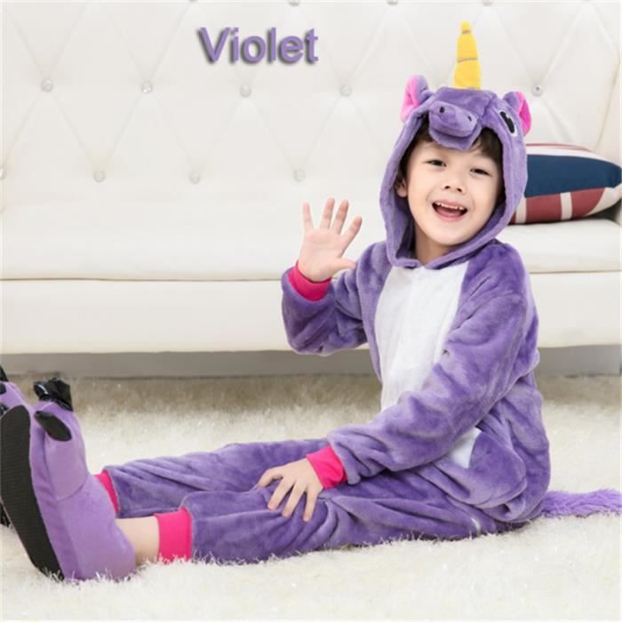 Pyjama Grenouillère Licorne Violette Enfant Fille/Garçon