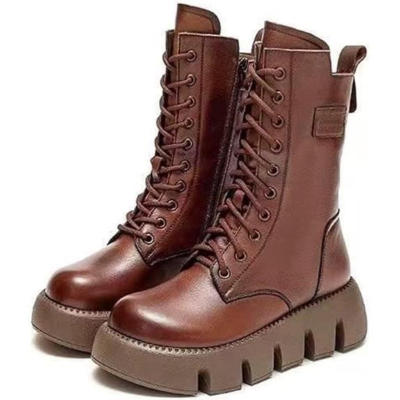 Bottes Femme a Lacets Martin Hautes Marron Semelle Antiderapante Fermeture Eclair Laterale