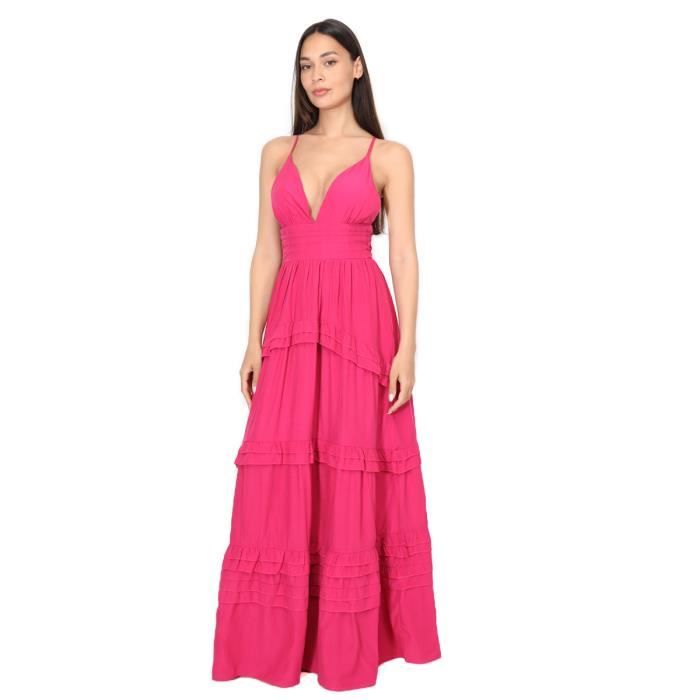 Robe longue fuchsia effet drapé bretelles réglables