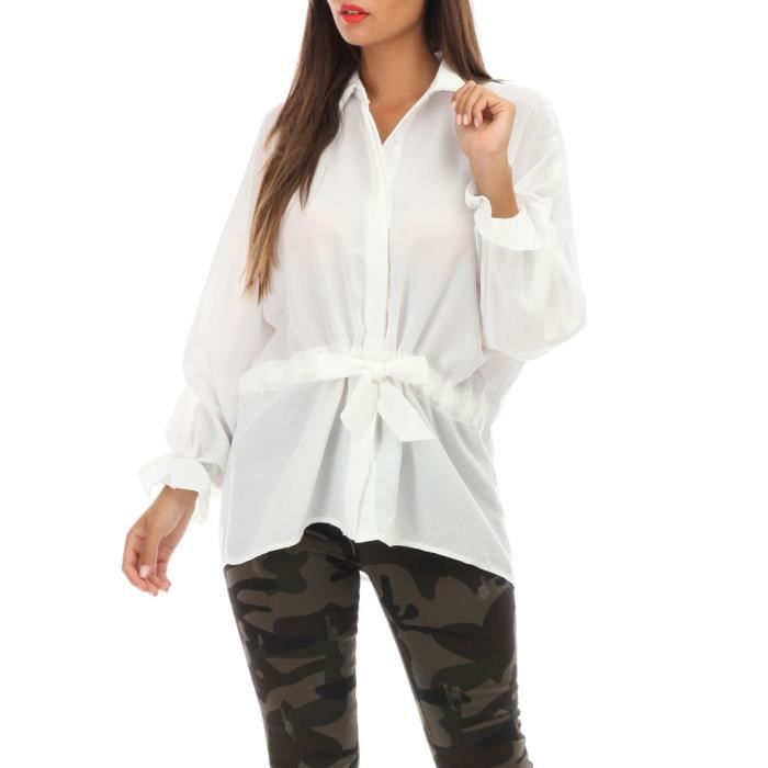 Chemisier blanc avec lien à nouer à la taille Blanc - Cdiscount  Prêt-à-Porter