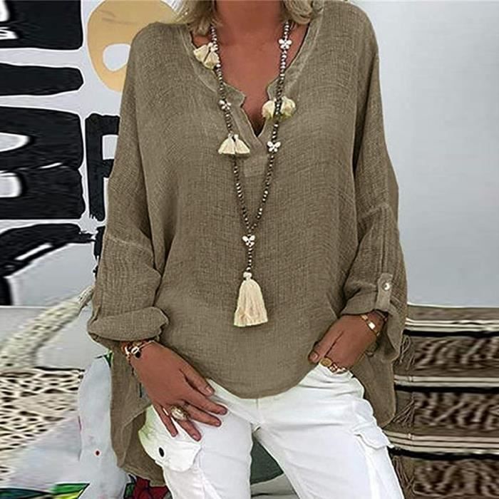 Chemisier Coton et Lin Chemise Lin Femme à Col en V Bouton Manches Longues Couleur Unie Tops Chemisier Femme Chic et élégant LâChe et Respirant Grande Taille Pas Cher Casual Tunique Blouse Chemisier Coton et Lin Chemise Lin Femme à Col en V Bouton Manches Longues Couleur Unie Tops Chemisier Femme Chic et élégant LâChe et Respirant Grande Taille Pas Cher Casual Tunique Blouse