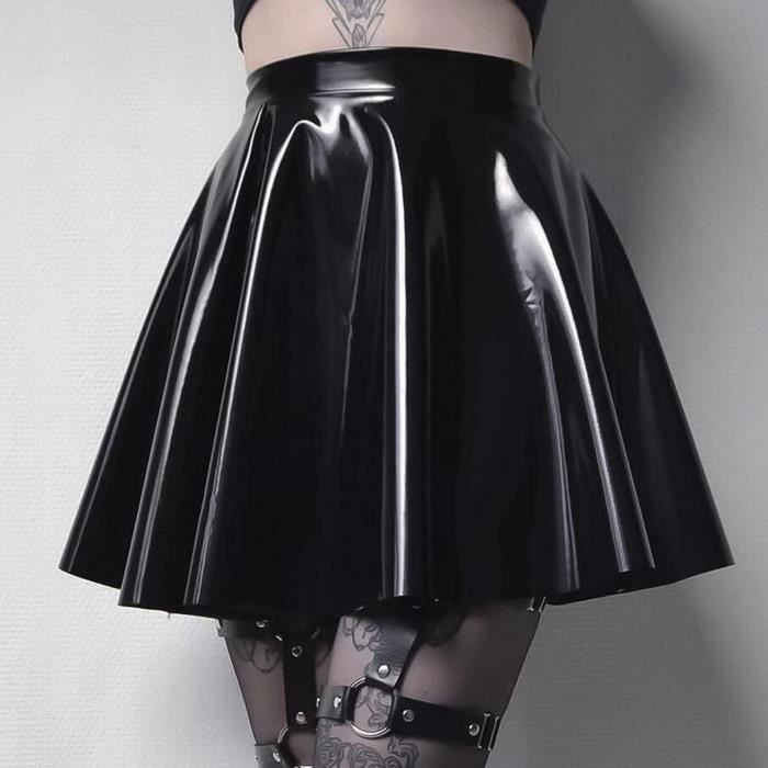 JUPE KILT Jupe plissee brillante en cuir a la mode pour femmes Mini jupe de couleur pure Noir Noir Cdiscount Pret a Porter