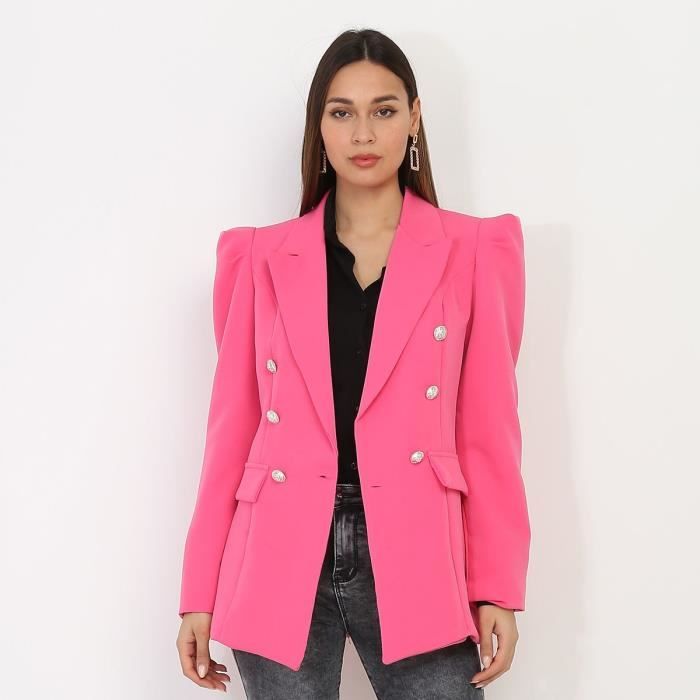 Blazer fushia style officier a manches gigot Rose Cdiscount Pret a Porter