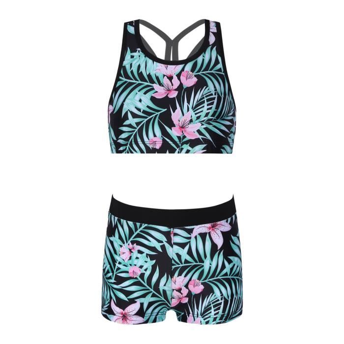 Inlzdz Tankini Fille Enfant Ado Maillot de Bain 2 Pieces Imprime Fleurie Tropical Tenue Natation 4 16 Ans Vert Vert Cdiscount Pret a Porter