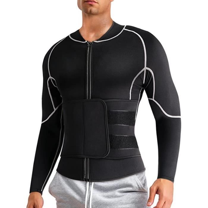 Vetement De Sudation pour Homme Gilet de Sudation Néoprène Minceur Ceinture Manches Longues Vêtement ​Sauna Haut Survêtement