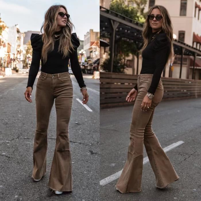 Pantalon femmes CommPiedmont en velours cotele pour evase FRCC C Cdiscount Pret a Porter