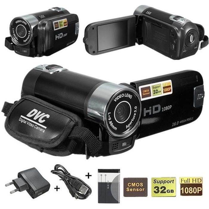 Cikuso 2.4 Pouces Ecran Tft 16X Zoom Numerique Camescope Video Dv HD 1080P Portable Numerique Camera Cmos Capteur JusquA 32 GB Noir