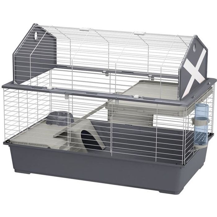 Cage pour Lapin - Ferplast - Barn 100 - Plastique - 96 cm x 57 cm x 73 cm - Gris