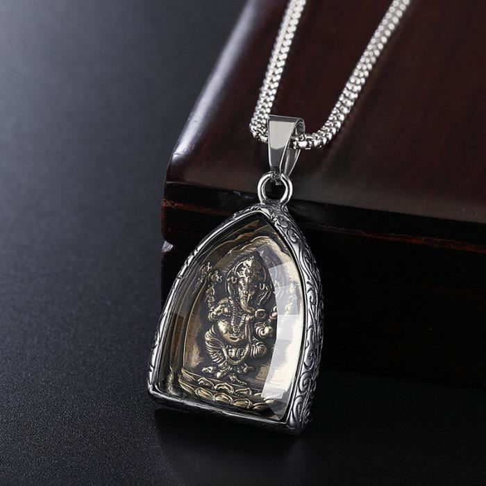 Pendentif Bois Santal éléphant Bouddha - Collier Amulette Népal Vintage - Neuf Avec étiquettes