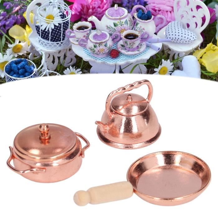 Aqxreight Set De 3 Ustensiles De Cuisine Miniatures – Poêle, Bouilloire Et Marmite En Métal – Pour Maison De Poupée Échelle 1:12