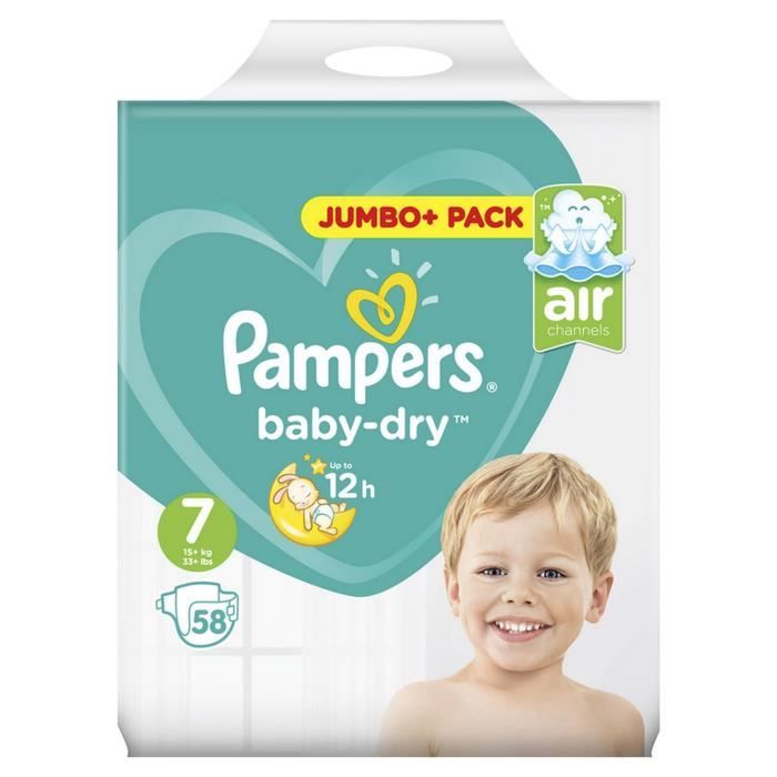 PAMPERS - COUCHES BABY DRY Taille 2 - 4-8kg Paquet de 58 - Couches