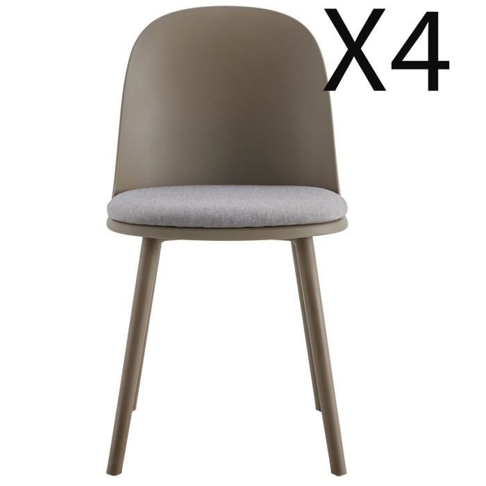lot de 4 chaises de salle à manger en polypropylène et tissu coloris taupe, gris - longueur 45 x profondeur 55,50 x hauteur 80 cm