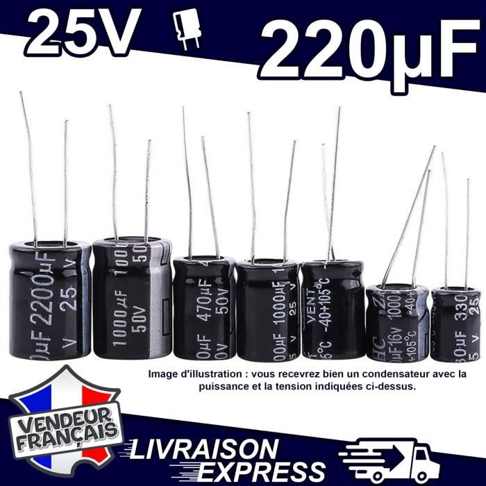 Condensateur électrolytique 220uf 25vdc Dimensions 8x12mm Radial 220mf25v 105 Rd 40325436 Condensateur électrolytique 220uf 25vdc Dimensions 8x12mm Radial 220mf25v 105 Rd 40325436