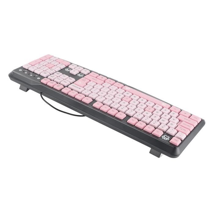 Clavier – QIILU – Rose Poudre – Ergonomique – Étanche – USB Câblé