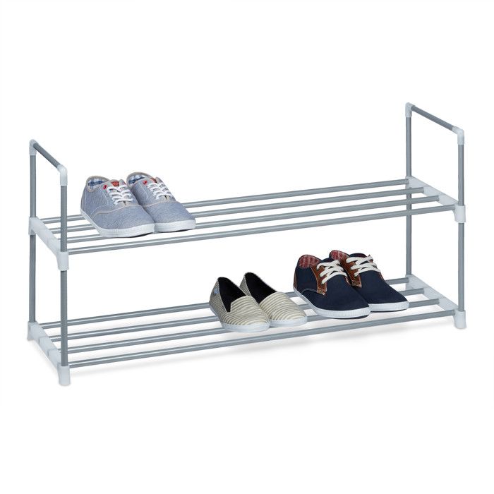 Relaxdays Étagère à chaussures emboîtable 2 niveaux 8 paires H45 x L90 x P31 cm métal argent/blanc