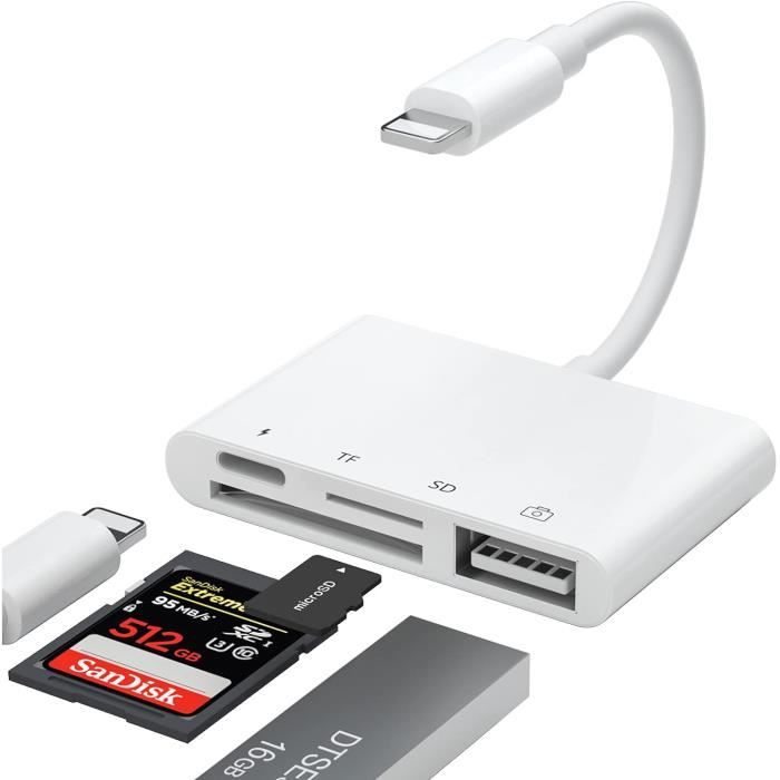 Adaptateur 4-en-1 Lecteur Carte SD/TF Pour IPhone – Transfert Rapide, Charge, Connexion Clavier/souris - 11