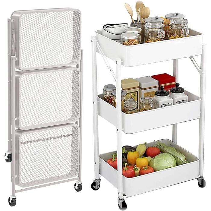 Desserte De Cuisine, Chariot De Rangement Mobile à 3 Niveaux Avec Roulettes Blanc Parfait Pour Cuisine Salle De Bain Bureau Et Cosmetiques Pipishell 87523777