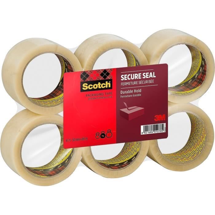 Scotch Ruban Adhésif D'Emballage Transparent 50 Mm X 20 M - 75 Microns - Lot De 6 Rouleaux Résistants
