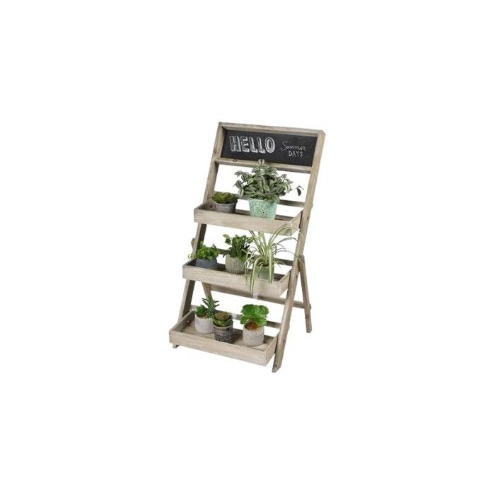 Étagère en bois pour plantes 3 niveaux avec ardoise Mon jardin - Beige - L 45 x P 43 x H 78 cm