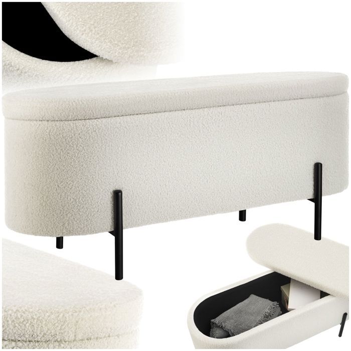 Banc - TECTAKE - Banc rembourré LANJA avec espace de rangement à laspect bouclé 96 x 36 x 42 cm - Beige